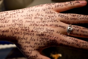 hand with notes